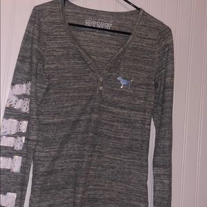 matching gray PINK long sleeve pajama top